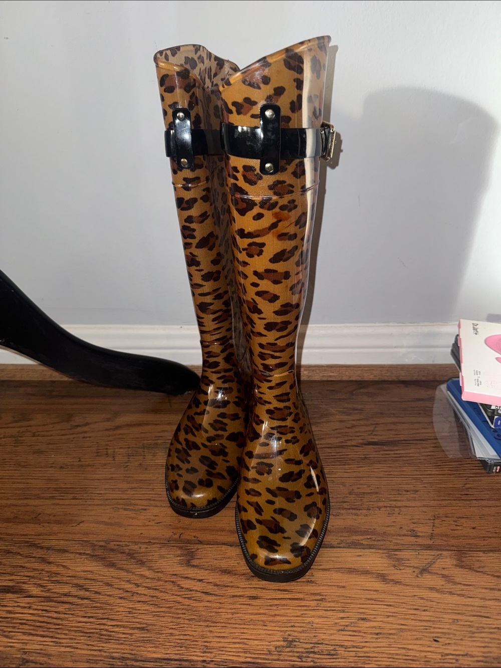 Lauren Ralph Lauren Leopard-Print Tall Rain Boots with Black Strap